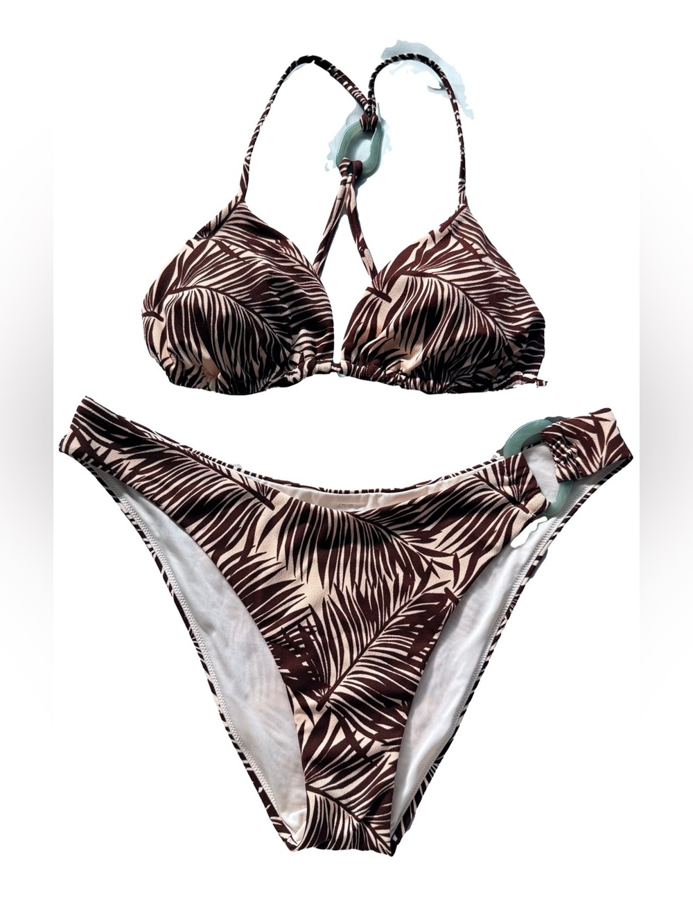 Victoria's Secret Bikini Set Brown Beige Palm Print Size L Top & XL Bottom